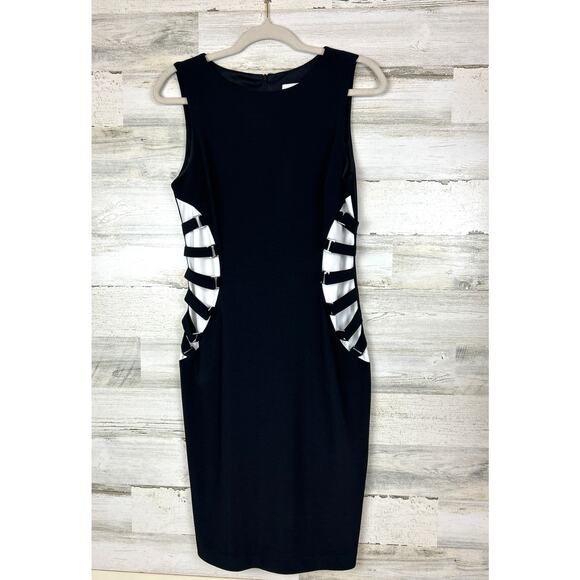 Joseph Ribkoff Women's 8 Black white silky knit unlined abstract midi dress - Picture 3 of 7